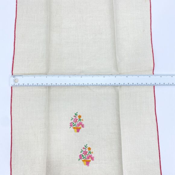 Vintage Linen Napkins Lot of 4 Floral Embroidered Ivory Red Pink - Picture 6 of 16